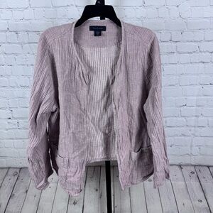 Tahari Linen and Cotton Blend Gauze Dusty Rose Open Front Lightweight Blazer XL